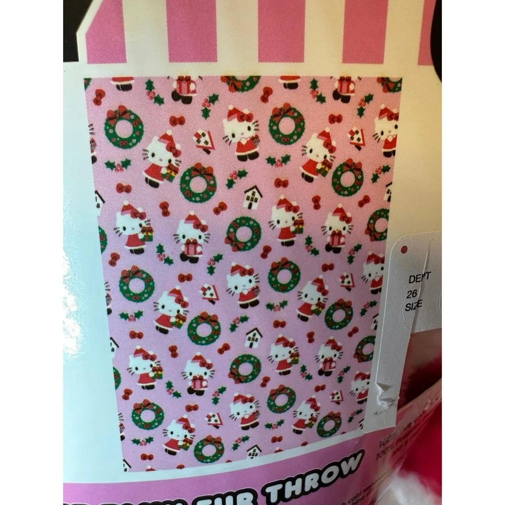 Hello Kitty Ultra Fine Faux Fur Throw Blanket 50x70 Christmas Holiday Santa